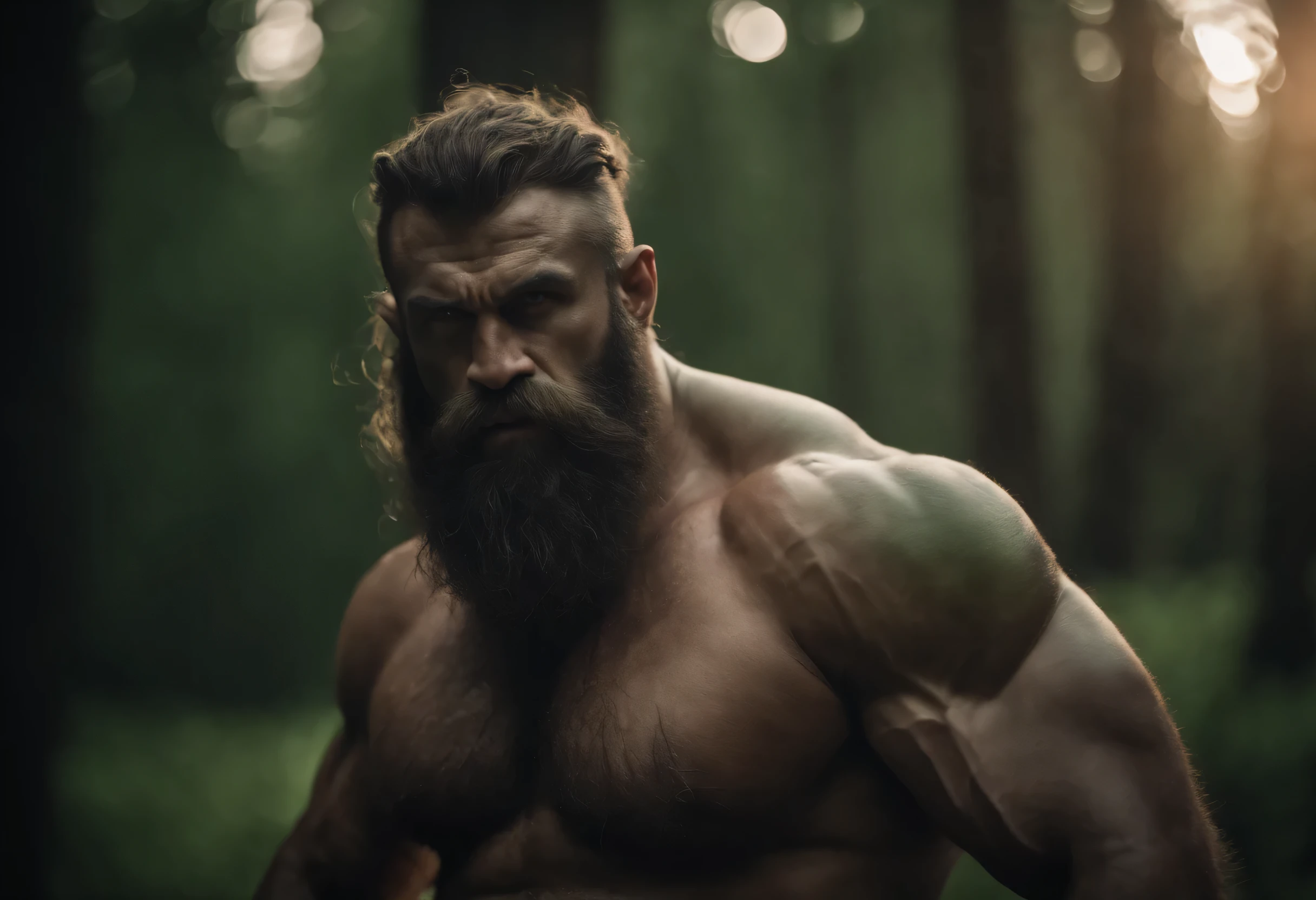 Muscle Orc Man, barba muito longa, pele verde, musculoso, muscular, muito forte, huge muscles, Enorme, largo, corpo muito peludo, peito peludo, viril, muscular, nu, tanga, presas grandes