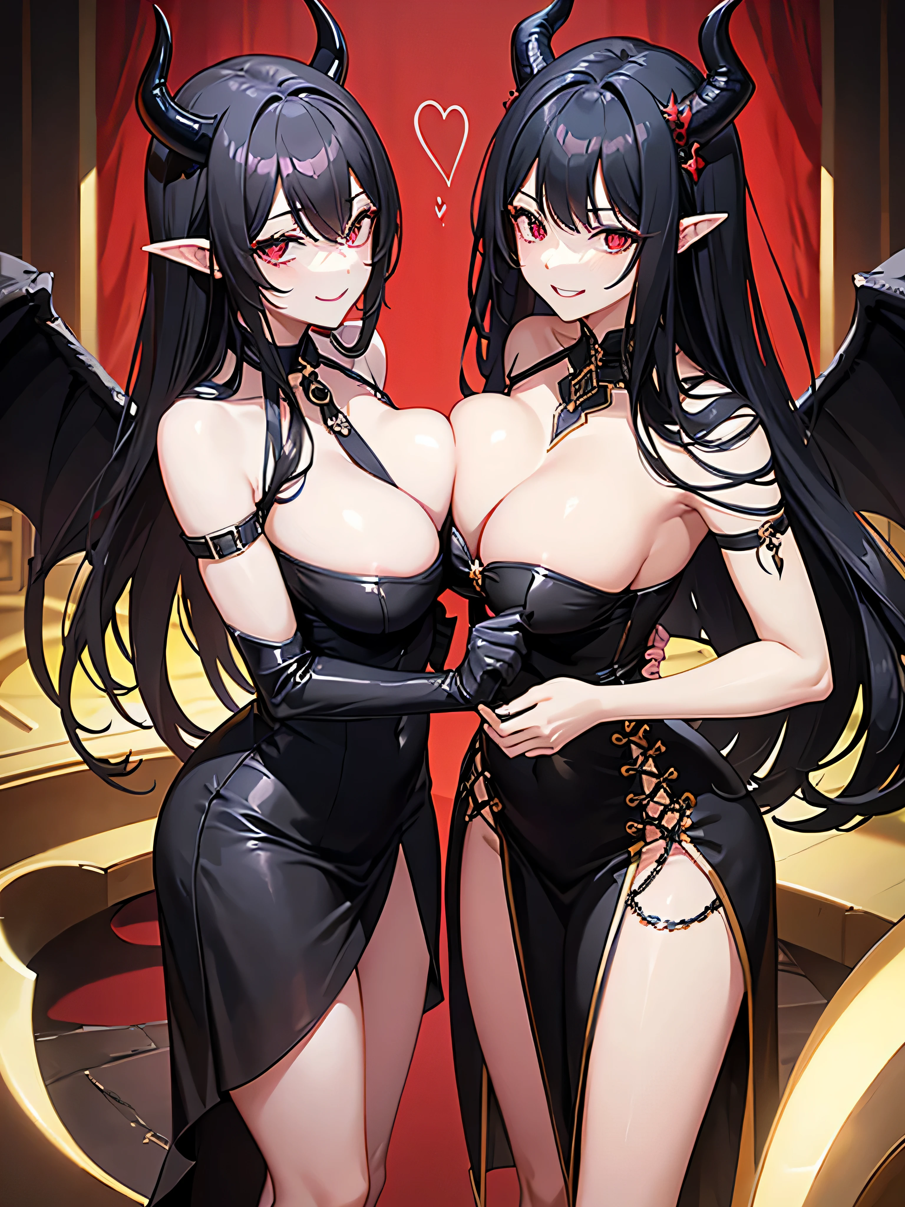 black hair、long hair、big breasts、big breasts、devil's horns、devil's wings、adult charm、adult sex appeal、Nasty smile、sexy smile、
