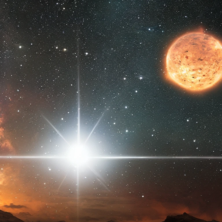 A vast cosmic landscape, with stars, planets and nebulae forming in a dark sky, while a newly created Earth emerges in the foreground