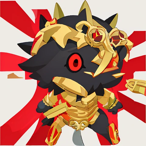 Black Spike Head with Red Eye hold Gold Knife, Art of Hellper