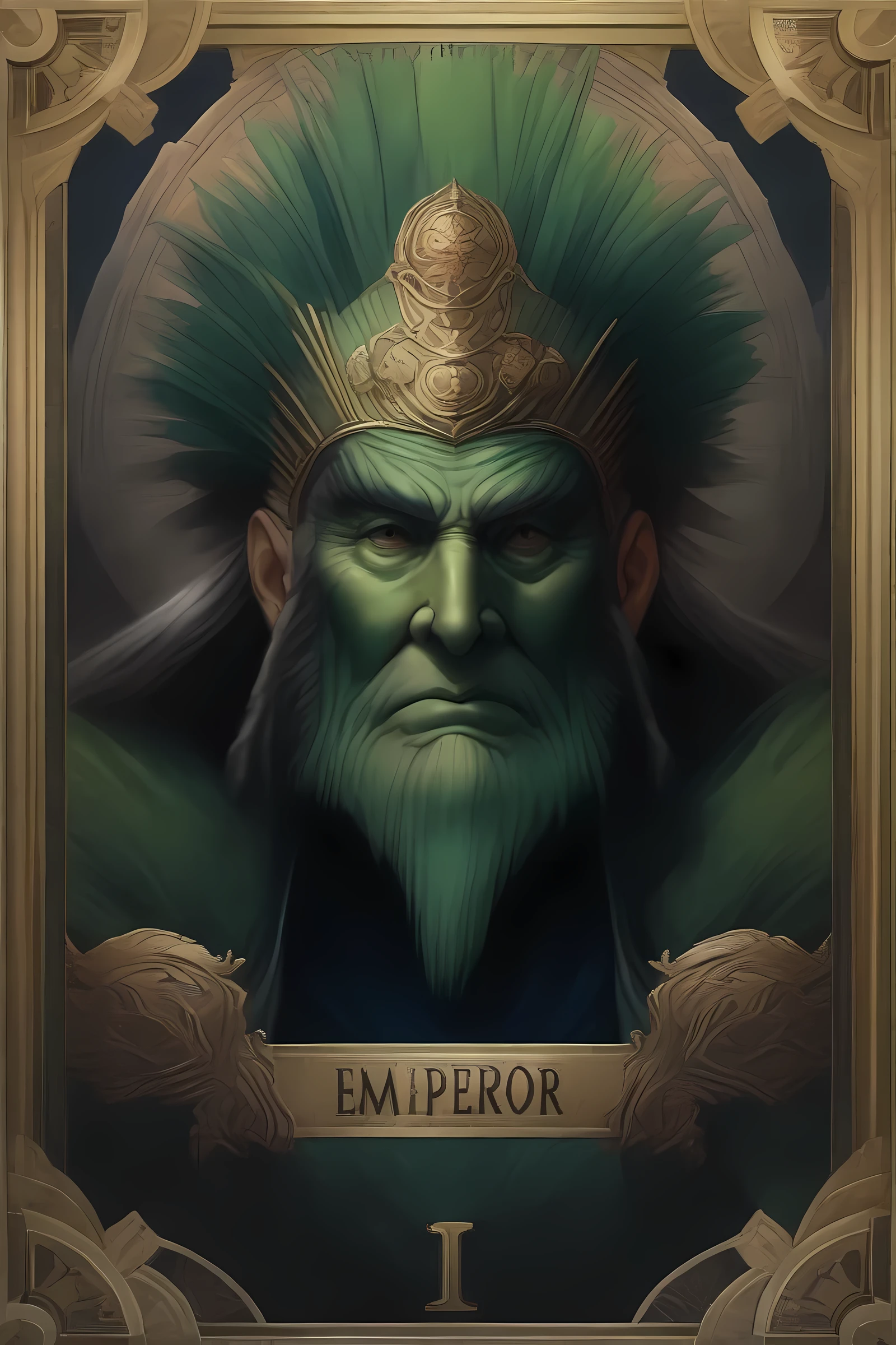 masterpiece, best quality, very aesthetic, absurdres, mature male, award winning illustration of the emperor, extremely detailed, highly detailed portrait, full body shot, Tarot Card Style