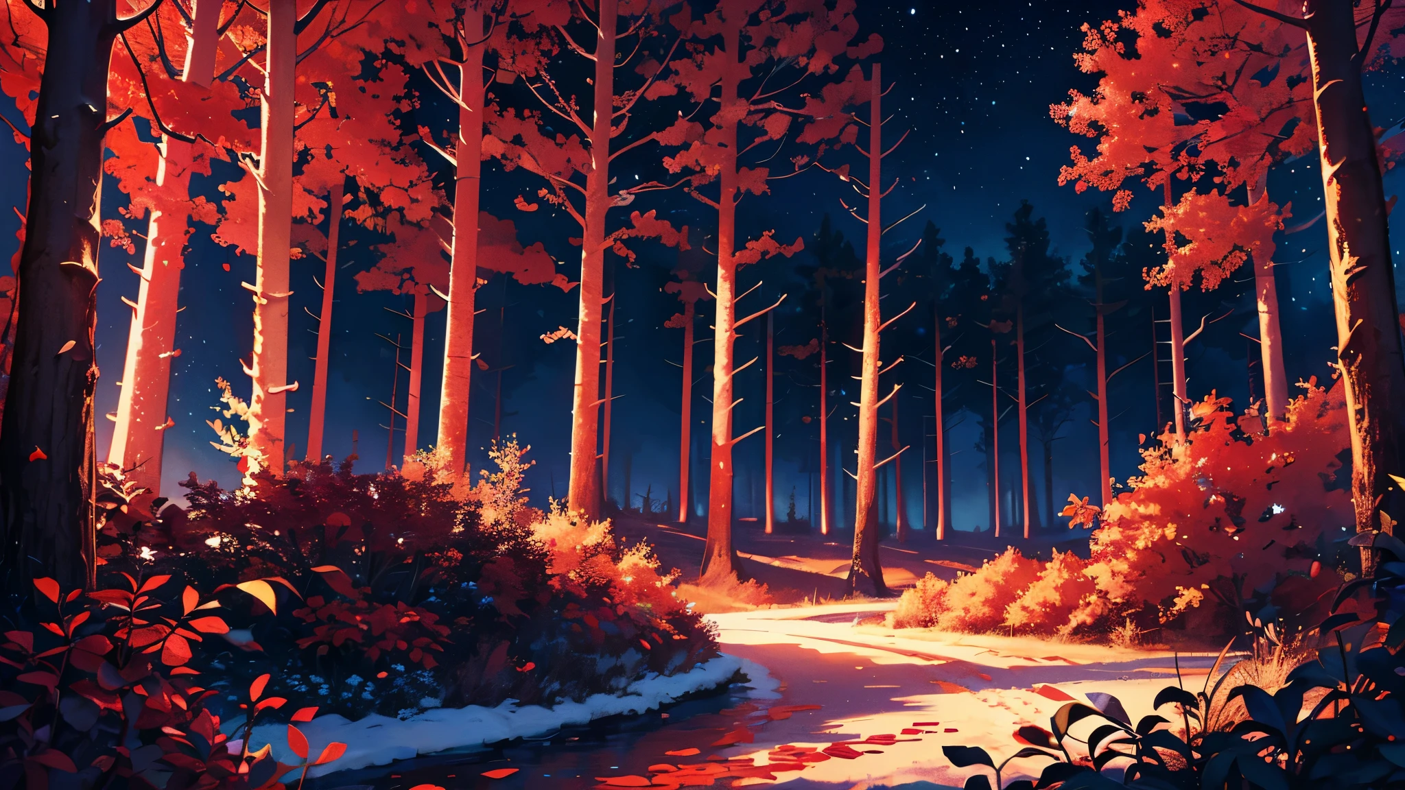 4k CG wallpaper, intricate details, best quality, night sky, red dark forest, bloody forest