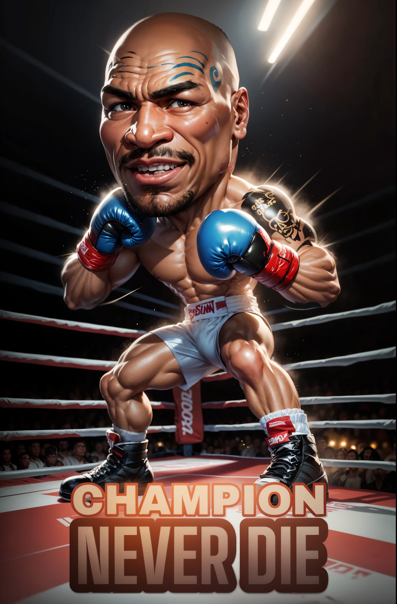 a cartoon of a man in a boxing ring with a boxing glove, in a fighting stance, mike tyson, in a boxing ring, in a fighting pose, muhammad ali, realistic cartoon, caricature illustration, caricature!!!, caricature, caricature style, boxing stance, in cartoon style, big head, boxing, cartoon art, by Eddie Mendoza, boxer, cartoon digital art