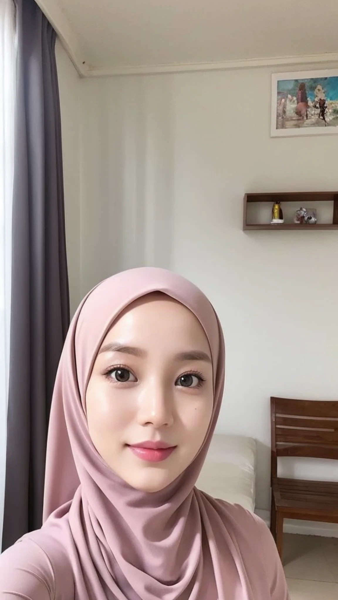 Beautuful Women、hijab, indonesian, a room、selfee、White Room、The face is cute、Vanrak Ayyans appears、1 girl