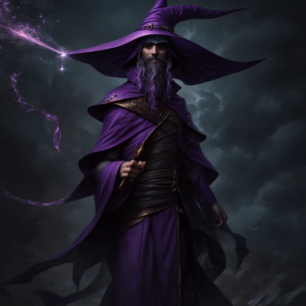 Wizard with purple hat without showing white eye face 