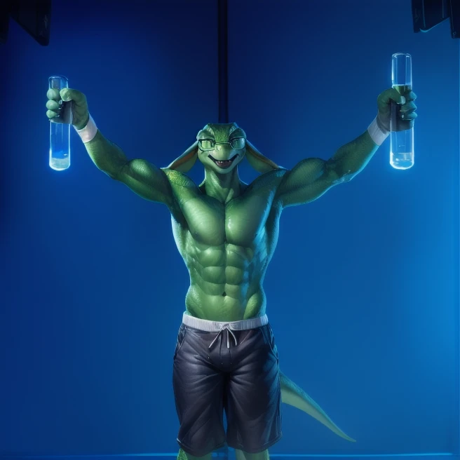  ((  A green anthropomorphic lizard with glasses and flexing his muscles flexing in a testing room and is shirtless wearing black and green shorts and in a all white room testing room with a test tube behind him and good lighting)) , (by Homogenousrule, by Wildering, by Foxovh, by Catcouch), 4k,(by totesfleisch8 and
(( posing in a city for image )),Sharp gaze, hentai , anthro, shortstack, standing, looking  at viewer,muscular, background, extremely detailed, 3d render, high quality  digital art, huge thighs , detailed eyes, ,henati, good anatomy, good perspective at beach , front towards viewer,face up, by bebebebebe, by sicklyhypnos, by gerkk, by orf, (  by cutesexyrobutts, by darkgem, by zackary911, , (  by singafurian, by daftpatriot, sassy, cute, detailed face, handsome , seductive face,  face, detailed mouth, hentai style, leo alvarez, bara, (posing:1.3), (soft shading), 4k, hi res, detailed hands, ((detailed face, (detailed eyes:1.0), detailed)), by zackarry911, by zaush, (by personalami:0.5), looking at viewer,  image, navel, nipples, full body, one person focus, thick thighs,  Hentai, day, sexy, sensual, detailed, uploaded to e621, beautiful and detailed male image of an anthropomorphic bunny ,(highres,:1.2), Smiling happy extremely detailed, photorealistic, 3d render , high quality  digital art,Hentai artstyle, a close up of a person with a very large body and a very big body, huge ass,  A green anthropomorphic lizard with glasses and flexing his muscles flexing in a testing room and is shirtless wearing black and green shorts and in a all white room testing room with a test tube behind him and good lighting