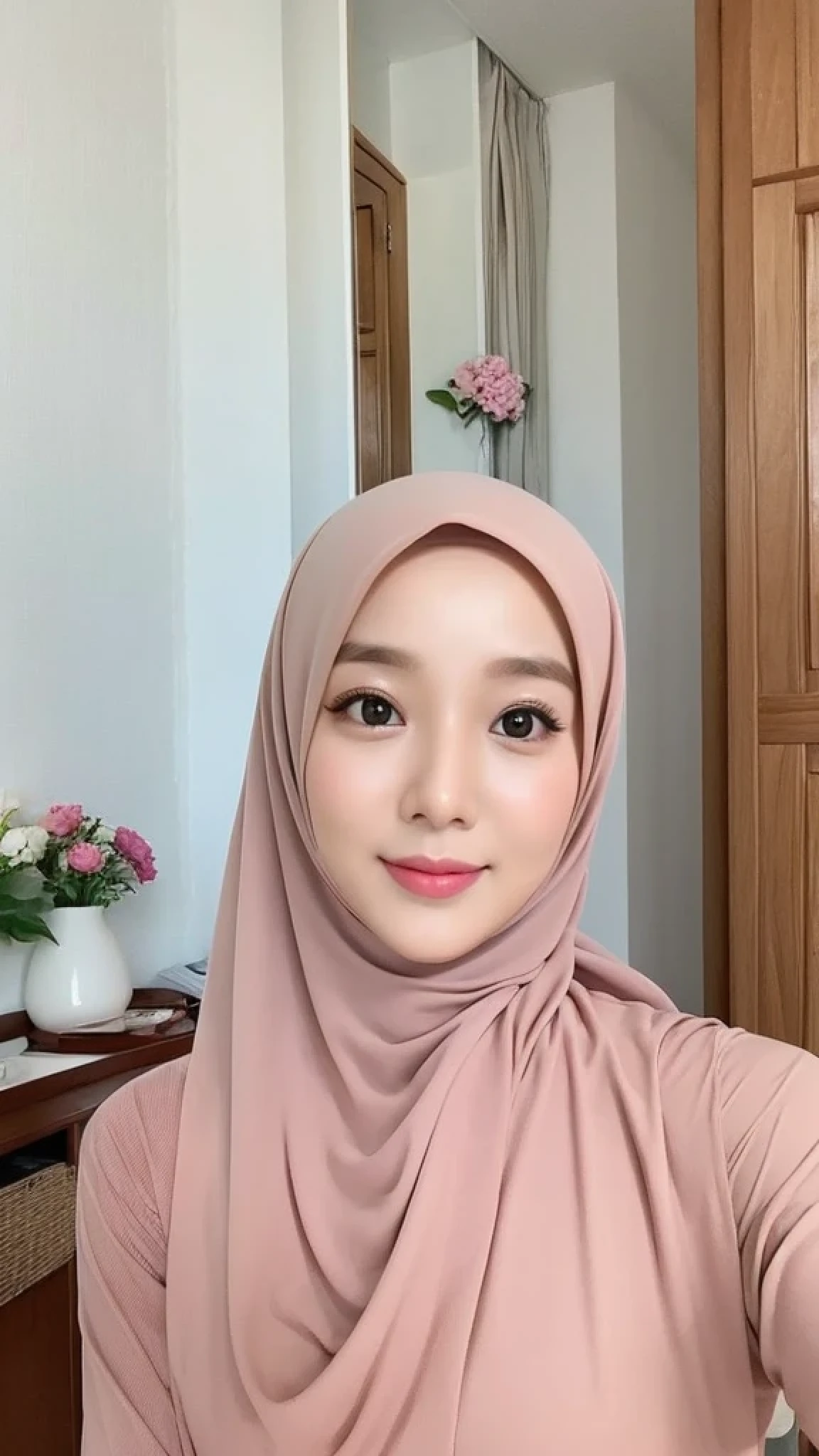 Beautuful Women、hijab, indonesian, a room、selfee、White Room、The face is cute、Vanrak Ayyans appears、1 girl