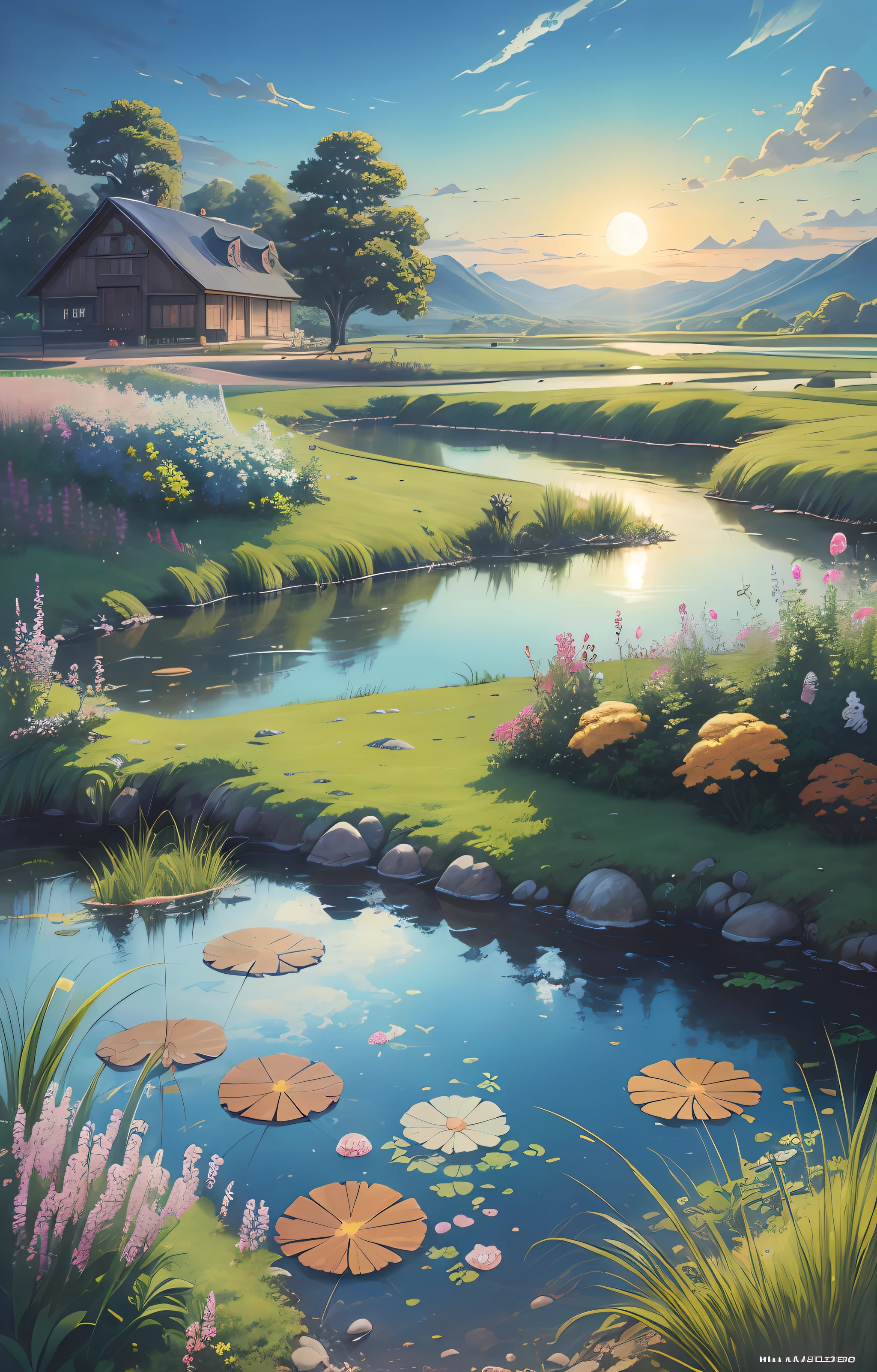 Realistic, authentic, beautiful and stunning landscape oil painting Studio Ghibli Hayao Miyazaki --v6
