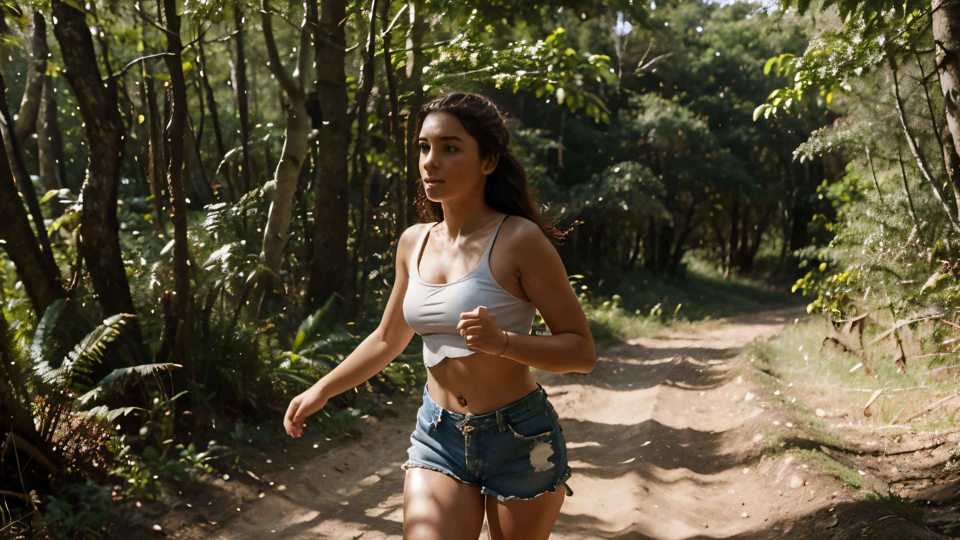there is uma mulher andando down a dirt path in the woods, girl andando na floresta, shorts brancos e botas de caminhada, andando em um desfiladeiro, In the middle of nature, andando na montanha, andando na floresta, uma mulher andando, caminhando entre dunas, retrato lateral de uma garota andando, moving away from the camera, moving away from the camera, andando na floresta