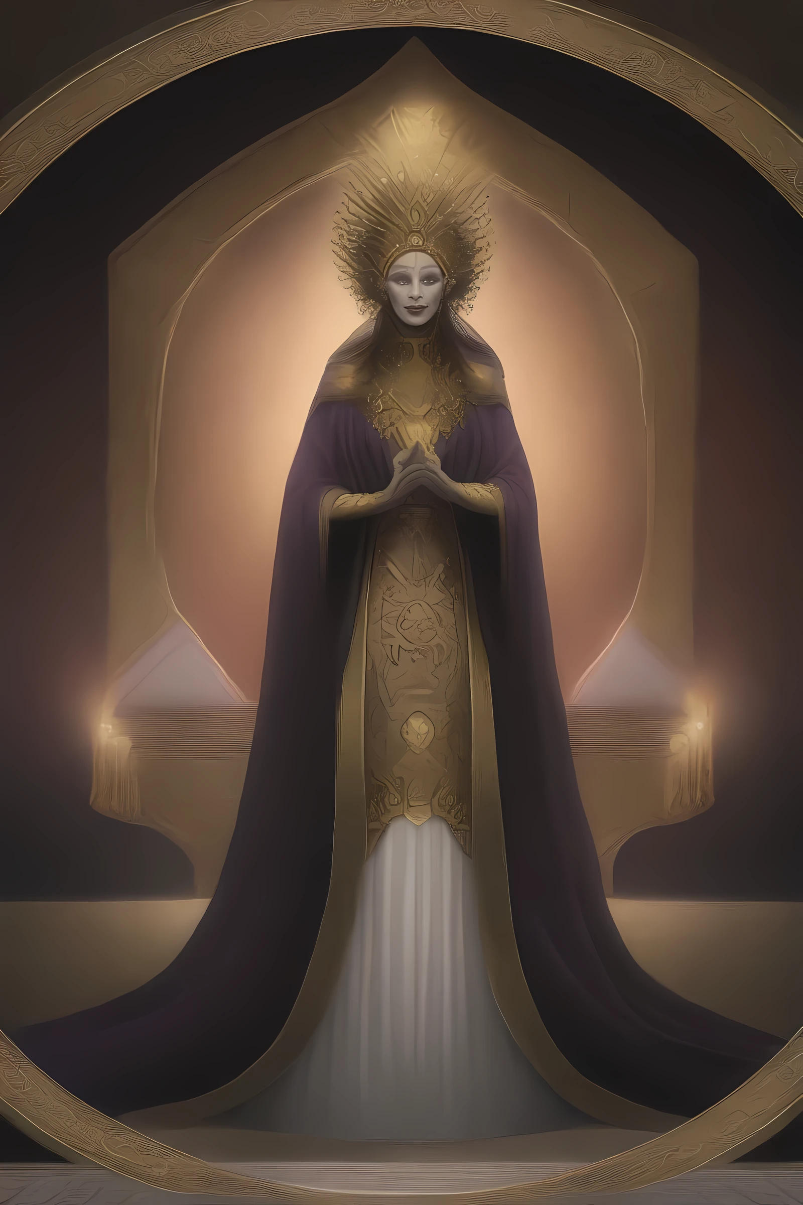 masterpiece, best quality, very aesthetic, absurdres, mature female, award winning illustration of the empress, extremely detailed, highly detailed portrait, full body shot, Tarot Card Style