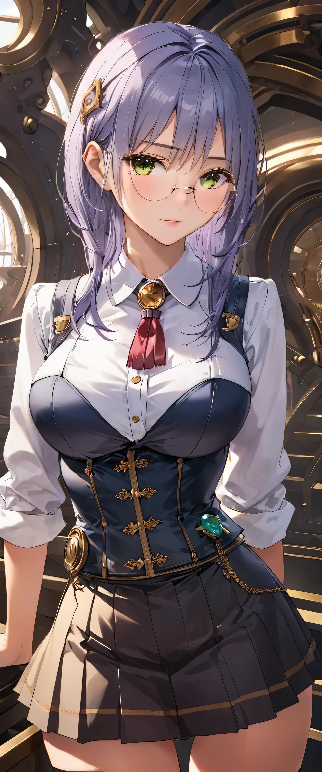 (((masterpiece)))、((highest quality))、(Super detailed)、(CG illustration)、(so beautiful ))、cinematic light、(((1 Mechanical Girl)))、 SF、Apocalypse、Eroguro、Research Institutes(Beautiful and luxurious:1.2)、(1 girl:1.3)、facing the front, (double breasted,under bust:1.2), gap between buttons,(((corset belt))),(((high waist skirt,)))