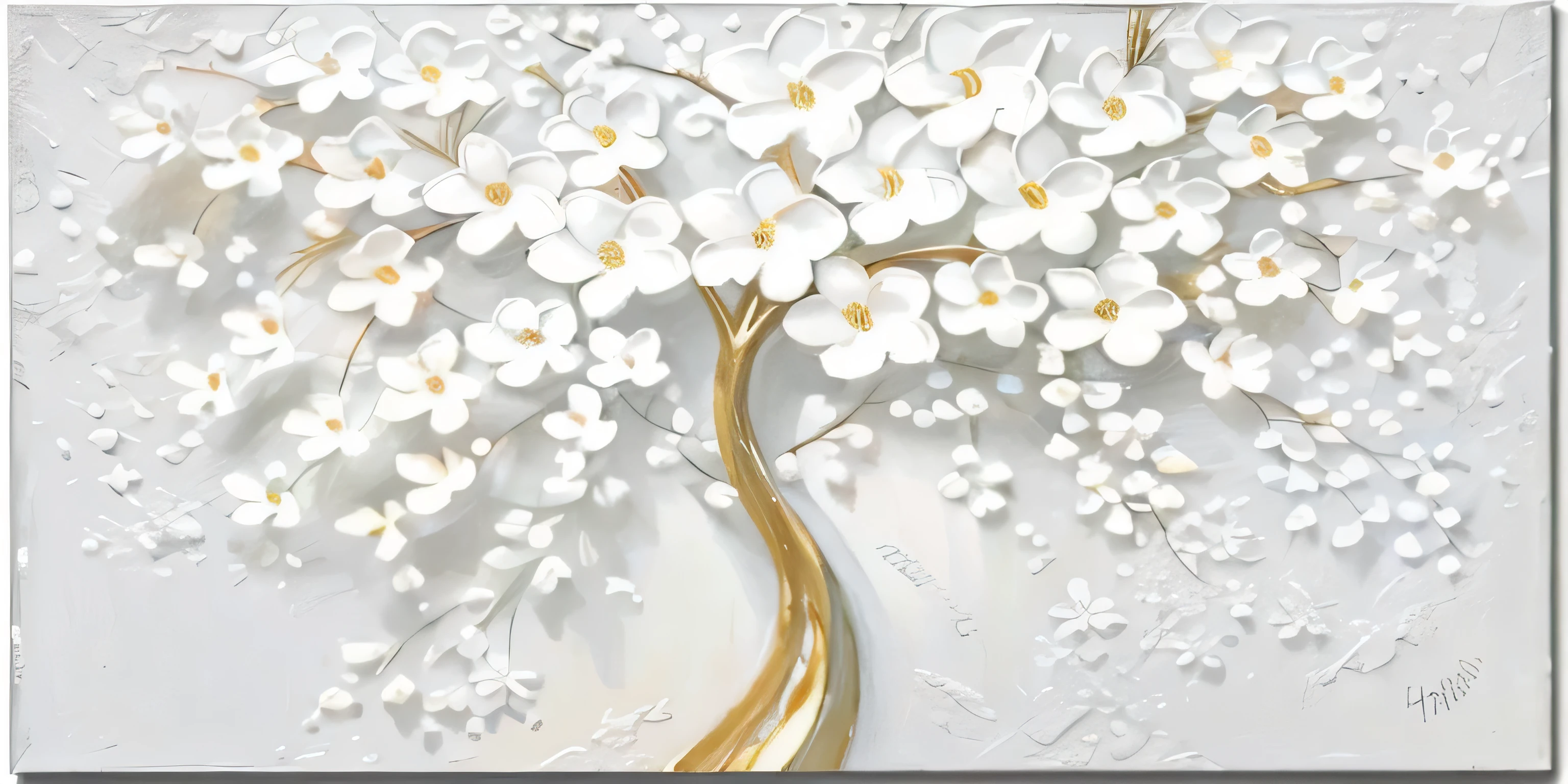 a white tree with fleur blanches on a white background, or et blanc reliefs d&#39;oil painting impasto&#39;huile, oil painting&#39;huile complexe, oil painting&#39;detailed oil 4k, Flowers with intricate details, oil painting&#39;huile de fleurs réalistes, oil painting&#39;incredibly detailed oil, oil painting&#39;huile complexe artwork, broderie florale, detailed painting and&#39;huile, detailed acrylic painting, beautiful oil painting&#39;huile complexe