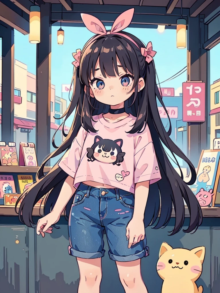 (super detailed illustrations:1.2),(masterpiece, 8K), (最high quality, high quality:1.4), perfect anatomy, very detailed, super detailed,masterpiece background,beautiful detailed background, v8K wallpaper,perfect design,award winning art,stand in front of the photo、There is a  standing in the store, so cute, super cute and friendly, black pink Josie, Beast, E-girl, kawaii shirt and jeans, electronic girl, Ruan cute vtuber, Snapchat photos, cute girl, black pink Rosanna Park, ultra HD, 8k, best light, 6 year old , 🤬 🎀 💕 💕 🤮 🎀 🤮 😭 super cute