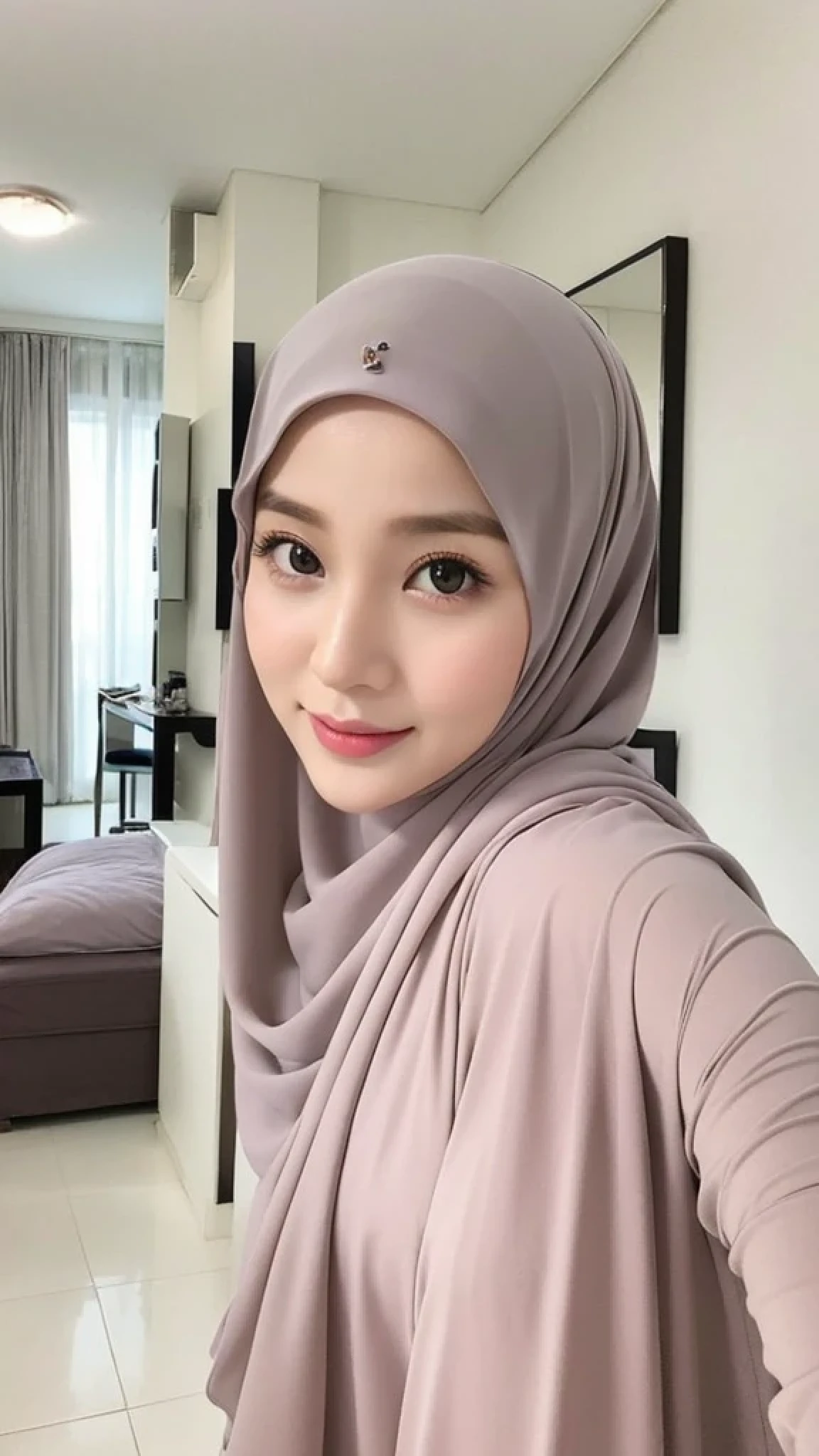 Beautuful Women、hijab, indonesian, a room、selfee、White Room、The face is cute、Vanrak Ayyans appears、1 girl, stylish