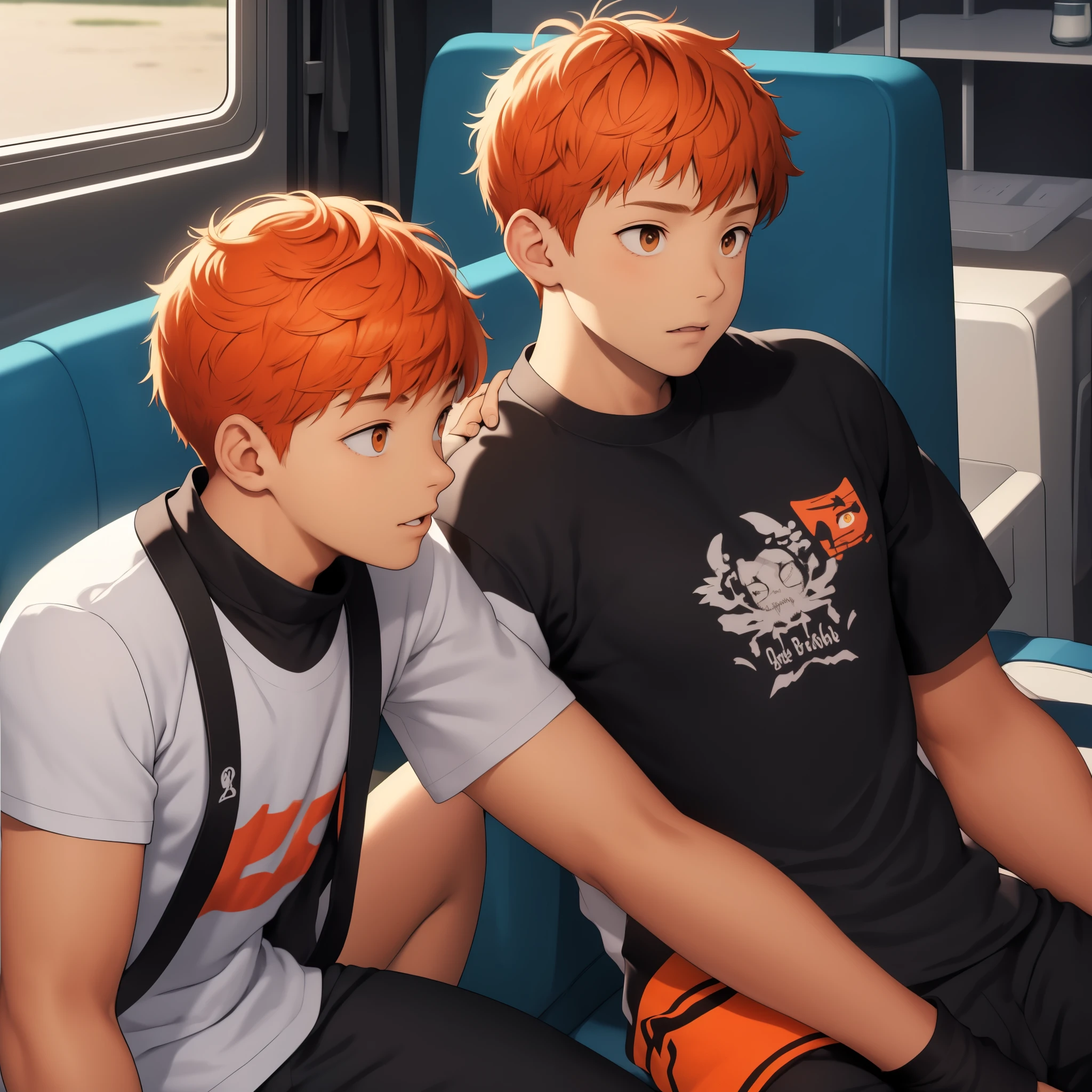 There are two brothers, one with short orange hair, they are 10 years old.,se pone triste  molesto llora un poco