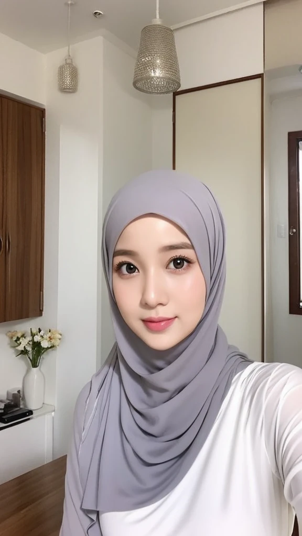 Beautuful Women、hijab, indonesian, a room、selfee、White Room、The face is cute、Vanrak Ayyans appears、1 girl, stylish