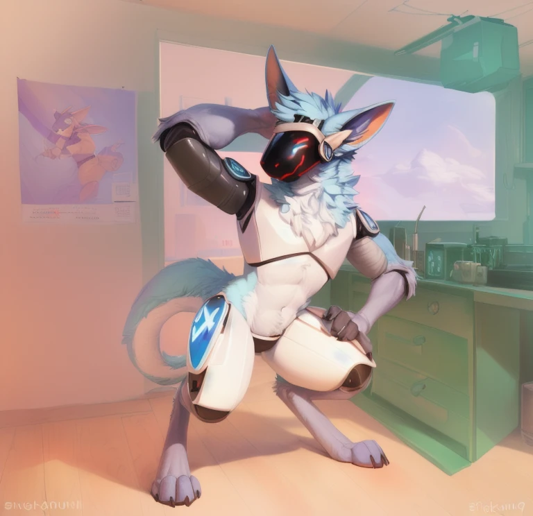  ((( light blue fur protogen robot ))), robot , (by Homogenousrule, by Wildering, by Foxovh, by Catcouch), 4k,(by totesfleisch8 and white fur, 
(( posing for image )),Sharp gaze, hentai , anthro dragon , shortstack, standing, looking  at viewer,muscular, background, extremely detailed, 3d render, high quality  digital art, huge thighs , detailed eyes, ,henati, good anatomy, good perspective in a laboratory , front towards viewer,face up, by bebebebebe, by sicklyhypnos, by gerkk, by orf, (  by cutesexyrobutts, by darkgem, by zackary911,(  by singafurian, by daftpatriot, sassy, cute, detailed face, handsome , seductive face,  face, detailed mouth, dragon , hentai style, leo alvarez, bara, (posing:1.3), (soft shading), 4k, hi res, detailed hands, ((detailed face, (detailed eyes:1.0), detailed)), by zackarry911, by zaush, (by personalami:0.5), looking at viewer,  image, navel, nipples, full body, one person focus, thick thighs,  Hentai, day, sexy, sensual, detailed, uploaded to e621, beautiful and detailed male image of an anthropomorphic dragon ,(highres,:1.2), Smiling happy extremely detailed, photorealistic, 3d render , high quality  digital art,Hentai artstyle, a close up of a person , huge, (( light blue fur color)) robot 