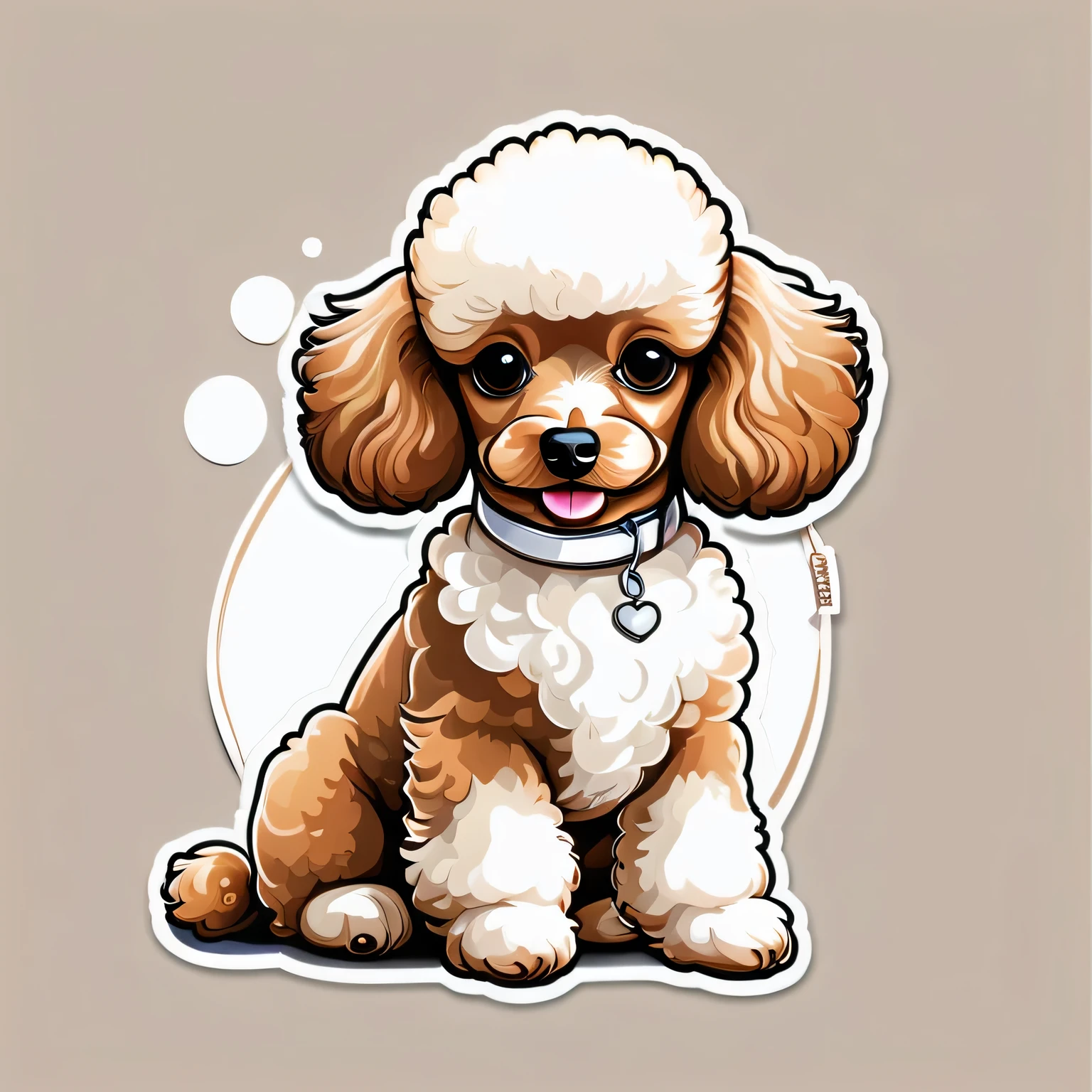 (Best quality,highres,Meisterwerk:1.2),Vektorgrafik, T-Shirt-Design, Sweet young poodle in brown light brown, who is sweet and cuddly, White background, Sticker-art, Comic-Stil