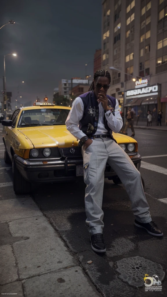 sharp young white man sitting on the curb next to a taxi, capanga de rua 2k, sem capuz | | sombreado realista, Detalhes de 8k, estilo de rua gta v, Snoop Dogg , alto realismo de cara, corpo e roupa com grande detalhe