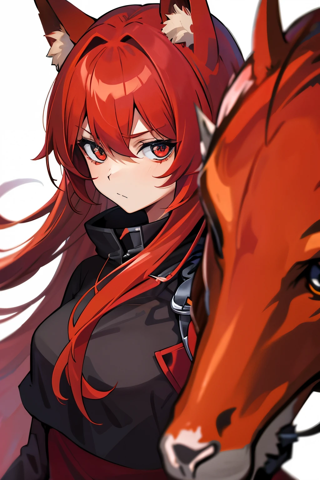 Fox Demon Little Red Lady, Braune Haare mit Langen Pferdeschwanz, Augenklappe