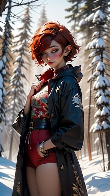 cute  elf,(((little ,tiny little body,little))),(((6 years old))),((anime elf  with extremely cute and beautiful red hair)), (((elf))), (((elf ears))),

(((flat chest))),((((red hair:1.35,short red hair,(wild short hair:1.5),((hair over eyes:1.3)),colored inner hair,ear breathing)))),(((red_eyes:1.3))),intricate eyes,beautiful detailed eyes,symmetrical eyes,big eyes:1.5,(((lustrous skin:1.5,bright skin: 1.5,skin tanned,shiny skin,very shiny skin,shiny body,plastic glitter skin,exaggerated shiny skin,illuminated skin))),(delicate detailed fingers,detailed body,(detailed face)),

cute,slutty,erotic,daring,((nsfw)),

revealing clothing,show skin,(((Hooded feathers coat, red feathers coat set, wear a feathers coat: 1.3,red winter coat))),((bare legs)), (half-naked, scantily clad),(((intricate outfit,intricate clothes,embroidered outfit,ornate outfit,embroidered clothes,ornate clothes))),

(dynamic pose:1.0),embarrassed,(centered,scale to fit dimensions,Rule of thirds),

((eagles flying in the background:1.5)),

((snowy pine forest)),winter,scenery:1.25,((intricate scenery)),((snow forest background)),

(Glossy winter ornaments),highres,sharp focus,(ultra detailed,extremely detailed),(photorealistic artwork:1.37),(extremely detailed CG unity 8k wallpaper),(((vibrant colors,vibrant theme))),(intricate),(masterpiece),(best quality),artistic photography,(photography taken by sldr),(intricate background),perfect rendered face,perfect face details,realistic face,photo realistic,((intricate detail)),(((realism))),
