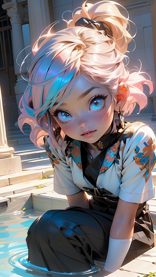1 girl, two colored hair: pink hair color, blue hair color, gradient, yellow cat eyes, eyeliner, glossy lips, seductive,horns, sparkles, fantasy:1.1, magical effect:1.1, glowify, kawaiitech, pastel colors, kawaii, cute colors,((( girl,tiny body,little,chibi))),(((6 years (1 toddler:1.4))),aby face),(round(((flat chest))),intricate eyes,beautiful detailed eyes,symmetrical eyes,big eyes:1.5,(((lustrous skin:1.5,bright skin: 1.5,skin tanned,shiny skin,very shiny skin,shiny body,plastic glitter skin,exaggerated shiny skin,illuminated skin))),(detailed body,(detailed face)),
cute,nsfw,
♀⚢❤🦄🌷🌈,(((intricate outfit,intricate clothes,embroidered outfit,ornate outfit))),
(dynamic pose:1.0),(centered,scale to fit dimensions,Rule of thirds),
((beautiful bath house made of greek marble and pillars, beautiful clear water in pool)),scenery:1.25,((intricate scenery)),((greek temple background)),
(Glossy greek ornaments),highres,sharp focus,(ultra detailed,extremely detailed),(photorealistic artwork:1.37),(extremely detailed CG unity 8k wallpaper),(((vibrant colors,vibrant theme))),(intricate),(masterpiece),(best quality),artistic photography,(photography taken by sldr),(intricate background),perfect rendered face,perfect face details,realistic face,photo realistic,((intricate detail)),(((realism))),