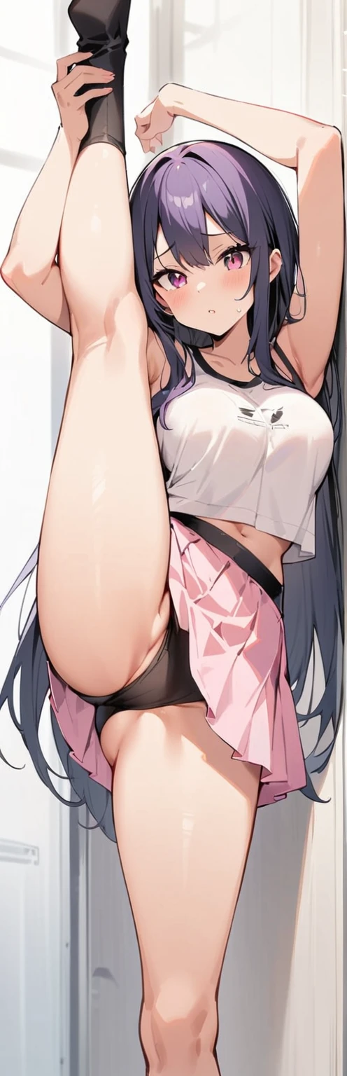 (masterpiece, highest quality:1.2), 1 girl, alone,Are standing_Split,
Yuuki eats, long hair,black无袖短背心,pink skirt,black