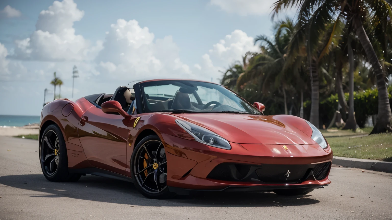 ((best quality)), ((masterpiece)), (detailed), red ferrari spyder in Miami