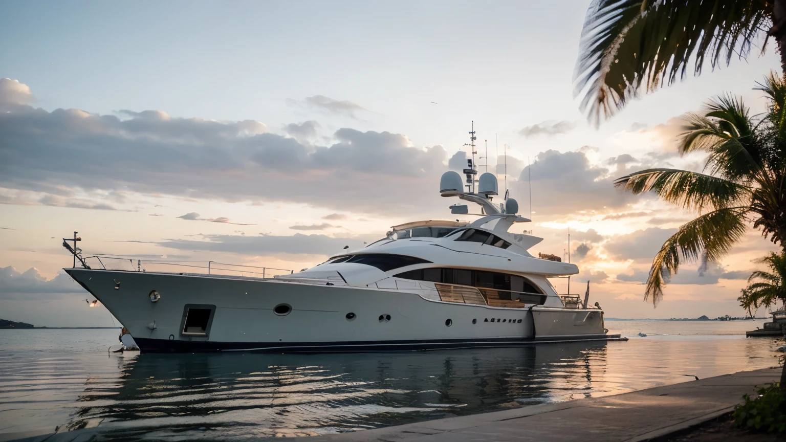 ((best quality)), ((masterpiece)), (detailed), luxury yacht in a tropical setting