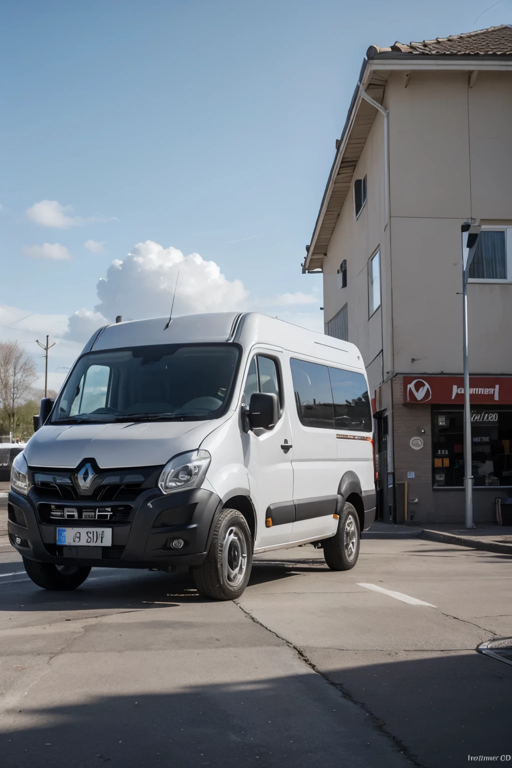 crea una imagen realista  y detallada de varias furgonetas Renault Master L3H2 Euro 6 aparcadas
