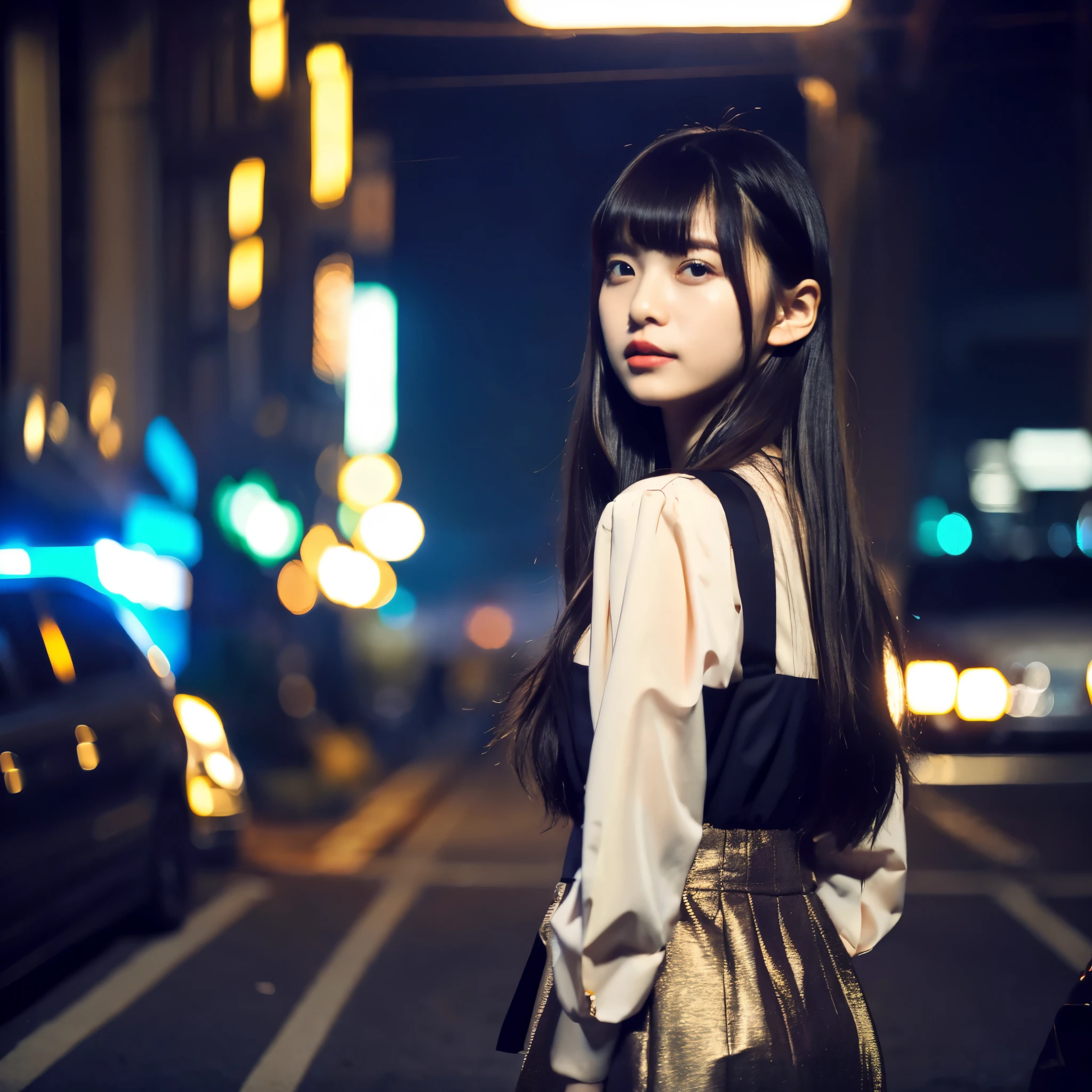 ((best quality)), ((masterpiece)), (Cinematic Aesthetic:1.4) Photo of a beautiful korean fashion model bokeh city night