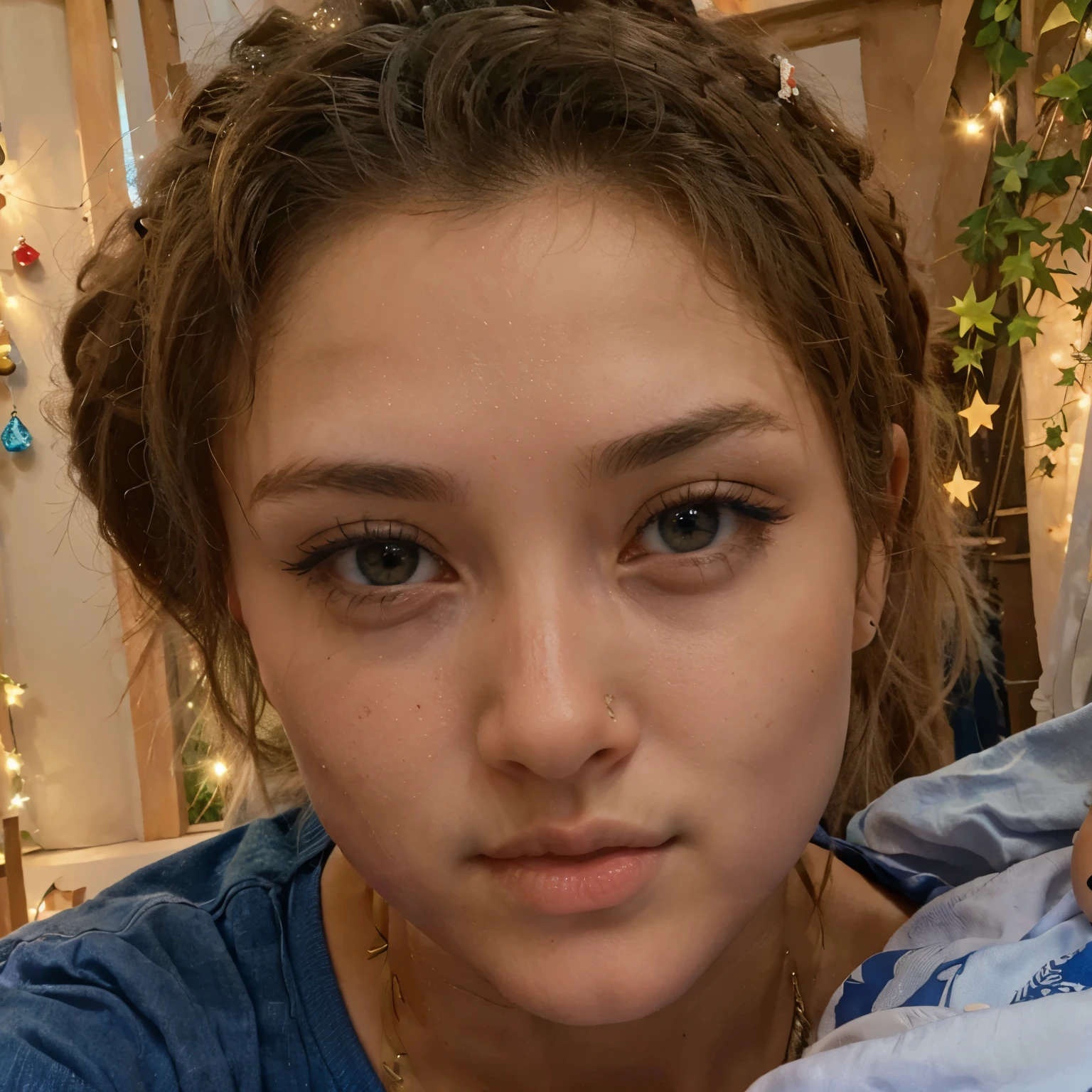 Chica rubia ojos azules y su hijo
