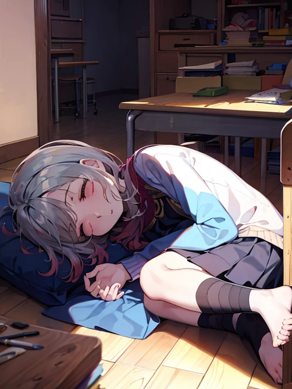 girl sleeping at school