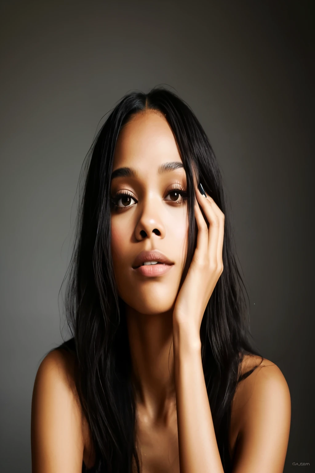 a close up of a woman with long hair and a black dress, zoe saldana, tessa thompson, tessa thompson inspired, zoë kravitz, gorgeous woman, gorgeous beautiful, stunning beauty, gorgeous beautiful woman, stunning art, stunning woman, photo of a beautiful woman, gorgeous lady, beautiful model, beautiful portrait, portrait of vanessa morgan, stunning beautiful, beautiful art