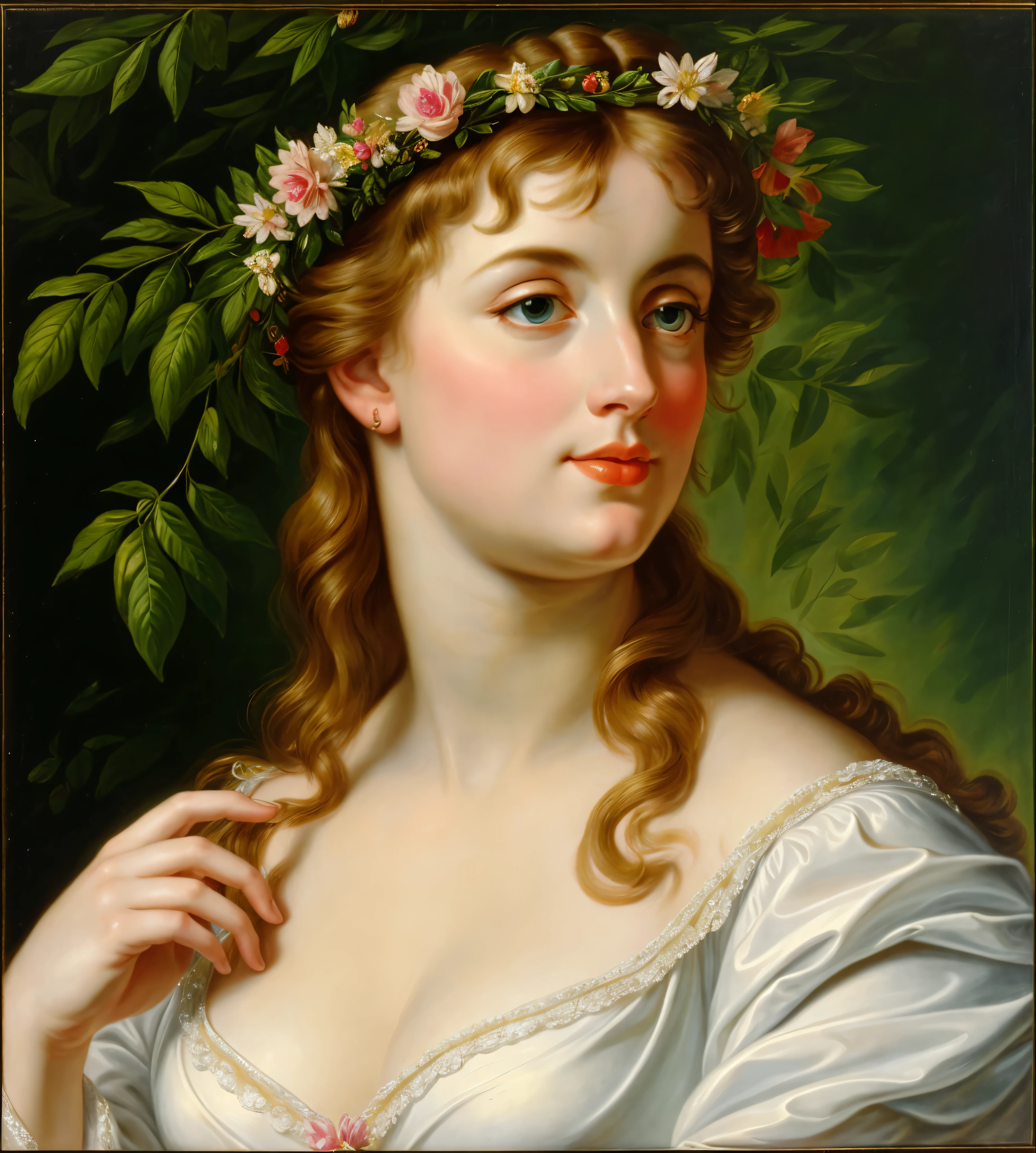 Masterpiece, Beautiful Thick Woman, Best quality, high clarity eyes, critically flawless,sharp picture, Full portrait, High pixels, perfect face, perfect eyes, beautiful face, perfect hands,perfect fingers, in Peter Paul Rubens style, by Peter Paul Rubens, baroque style, acrylic on canvas, highly detailed, description: "Create a nymph inspired by the tales of Greek or Roman mythology, embodying the essence of a natural element or location, and possessing a unique ability or trait that sets her apart."