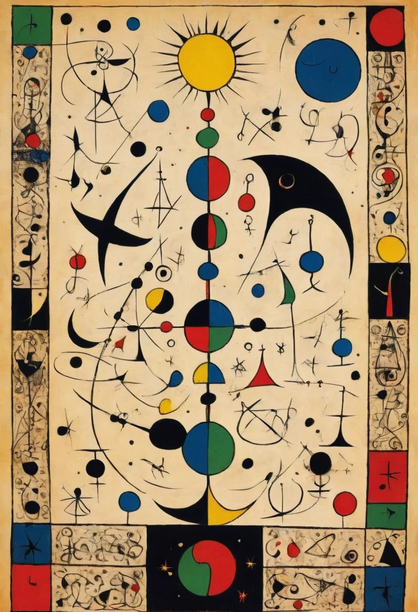 Tarot card border, by Joan Miro, best quality, masterpiece, very aesthetic, perfect composition, intricate details, ultra-detailed