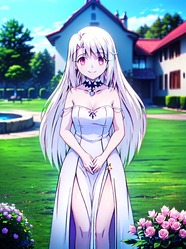 masterpiece, best quality, movie still, 1girl solo, female focus, looking at viewer, smiling, upper body, depth of field, (watercolor illustration, soft pastel colors:1.1), realistic, white hair, white eyes, naked, perky small breasts