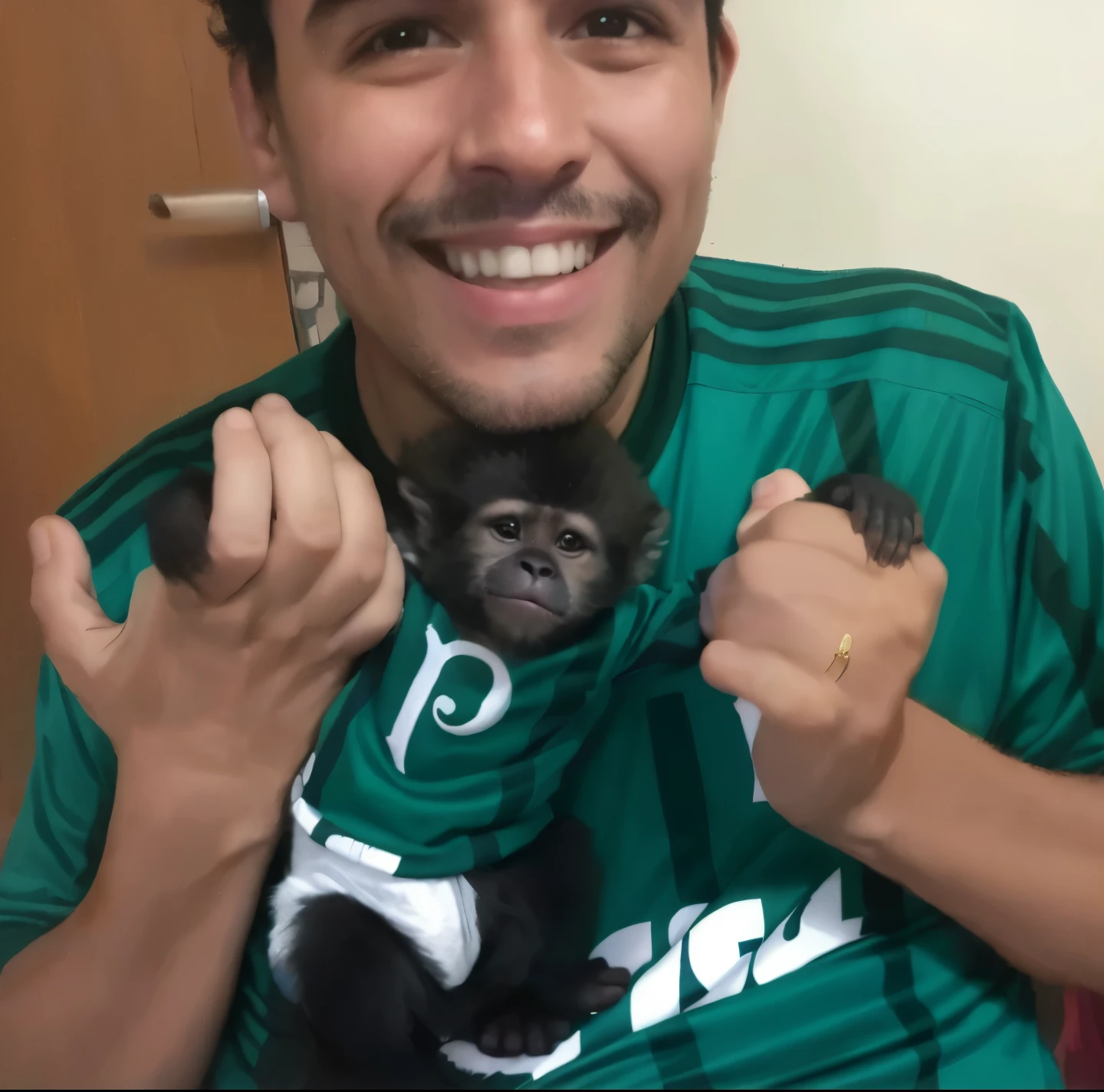arafed man holding a macaco in his arms and smiling, dan dos santos, John Picácio e Brom, sagui, Baby, holding a 🛡 and an 🪓, macacos, por Emerson Silva, daniel mirante, inspired por Alex Petruk APe, macaco, por Alex Petruk APe, gorrilaz, por Willian Murai