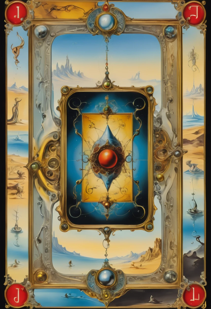 Tarot card border, by Salvador Dali, best quality, masterpiece, very aesthetic, perfect composition, intricate details, ultra-detailed