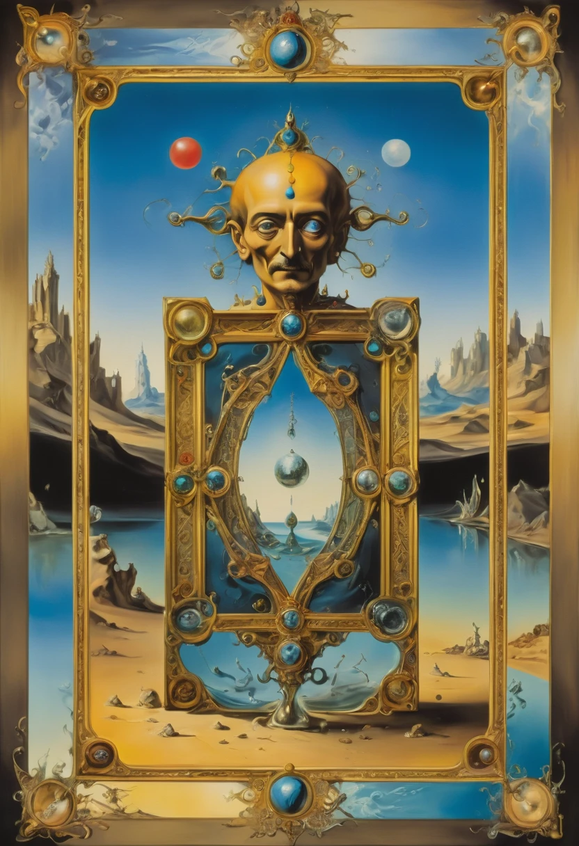 oil painting a 2d tarot card of the future by beksinski by giger by William Eggleston reflections in chrome and glass
