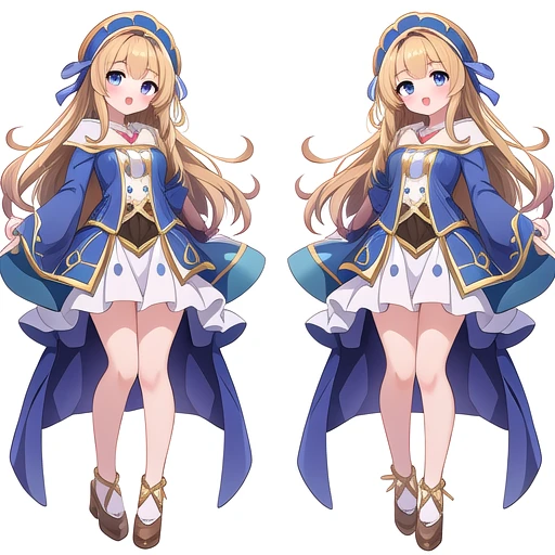A pregnant woman wearing a white dress and blue shoes, Lolita in a skirt, Cute anime girl in a beautiful skirt, April Rendering, , Visual Novel Genie, Short full-body portrait!, whole body elf, Anime VTuber full body model, Nicole wears a white dress, From Girl Front, long-haired blonde anime girl