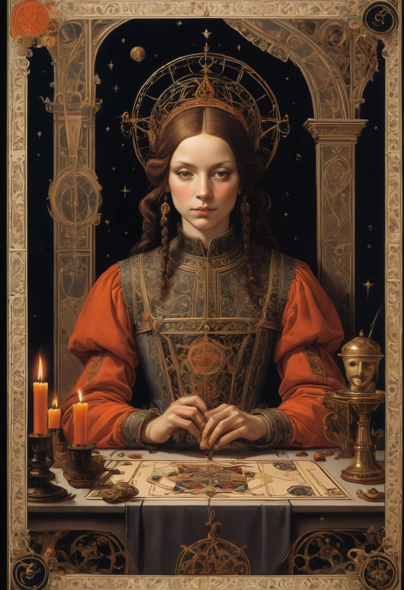 Tarot card border, by Georges de La Tour, best quality, masterpiece, very aesthetic, perfect composition, intricate details, ultra-detailed