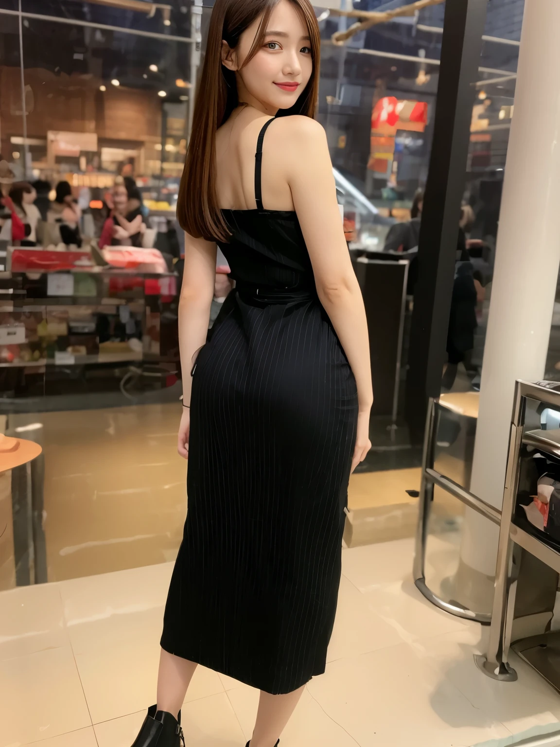 wearing a suit、Full body looking back