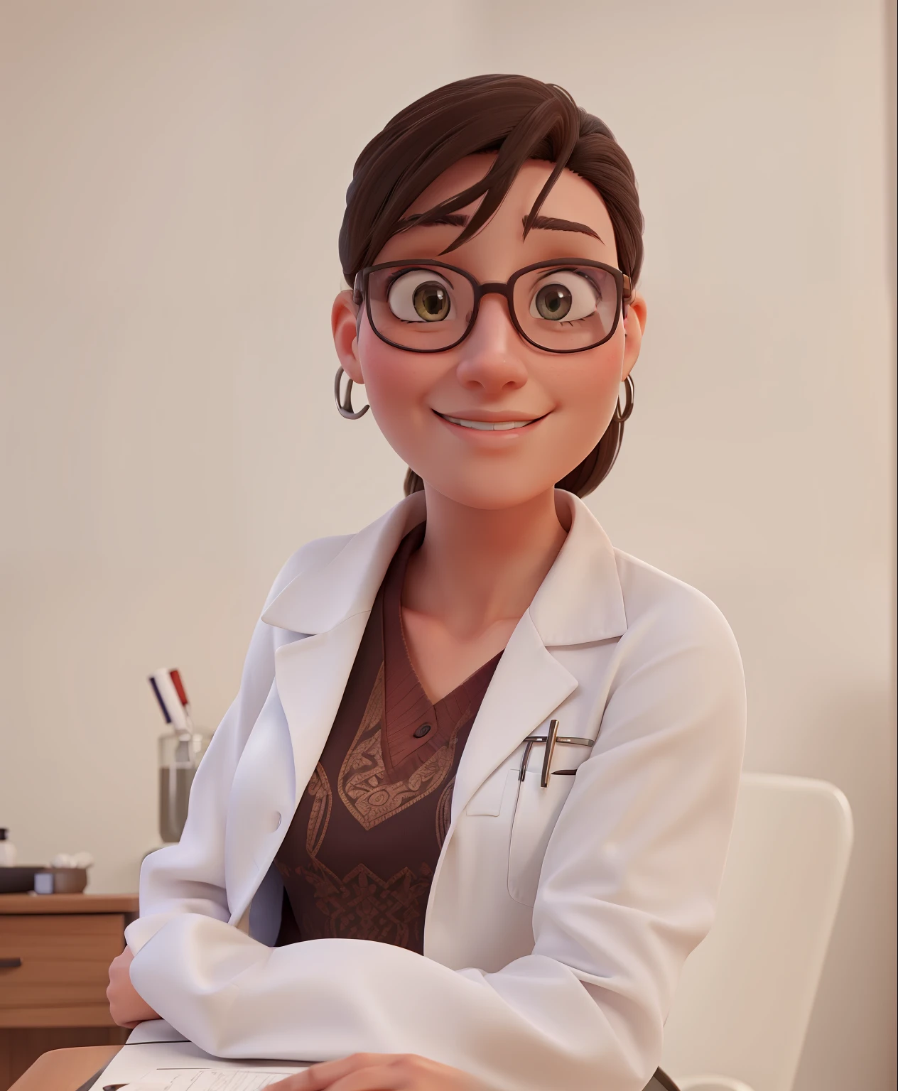 Caucasian female therapist with lab coat and glasses 