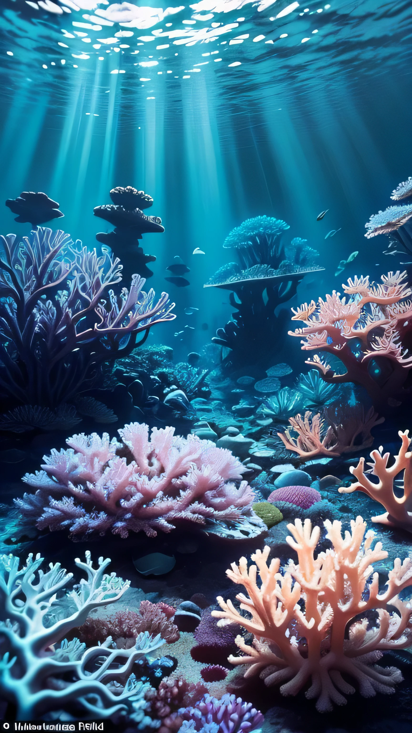 Underwater Wonderland: Imagine a coral reef teeming with vibrant, alien-like marine life, lit by the soft, dappled sunlight filtering through the water's surface.