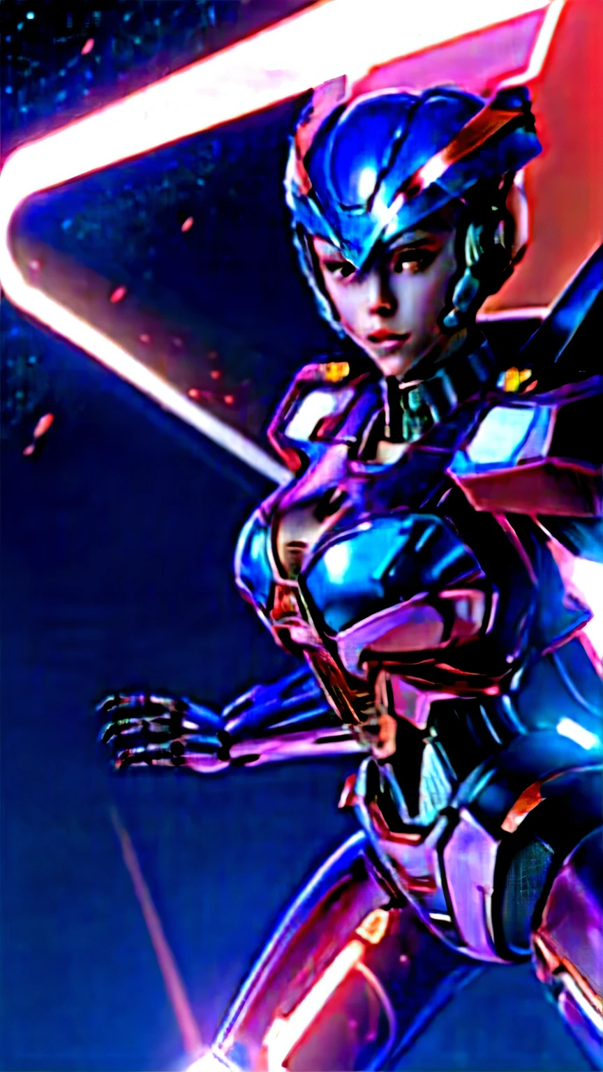 (((Mecha girl))), robotic, inhuman, orange armor, pink lights