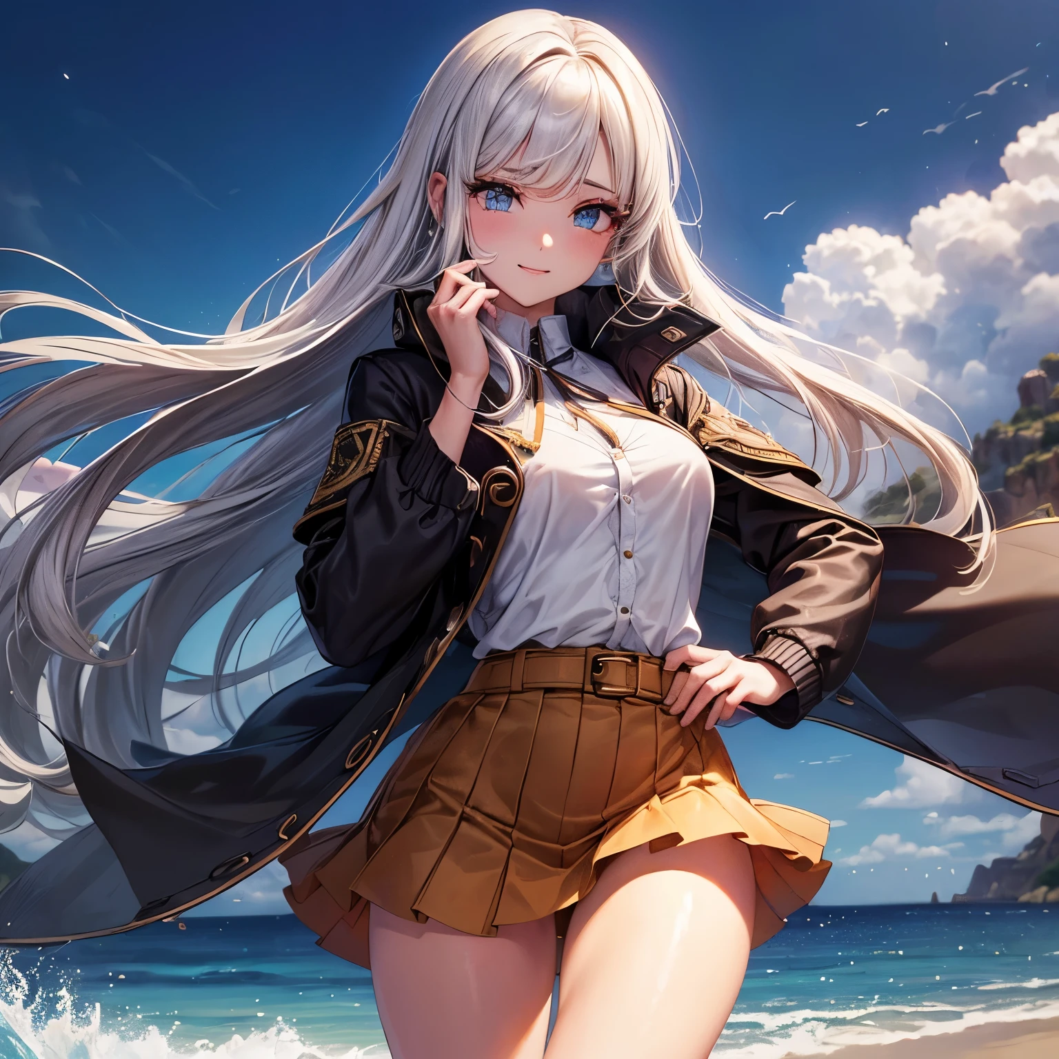 ((mesa, Melhor qualidade, high resolution, nffsw, Pixel Perfeito, 4K, nffsw, nffsw))), 1 garota em, Solteiro, Sozinho, Bela、corpo inteiro visto、 ((Medium Wave Hair, franja, Cabelo castanho)), ((olhos castanhos, beautiful eyelashes, olhos realistas)), ((rosto detalhado, rubor:1.2)), ((textura lisa:0.75, Textura realista:0.65, Fotorrealista:1.1, Estilo CG de anime)), medium breasts, dynamic angle, corpo perfeito, ((gravata borboleta vermelha, , jaqueta preta, jaqueta aberta, Cardigan marrom, camisa branca, Saia preta, saias xadrez)), Escadaria da cidade、Olhando para cima da parte inferior da escada、Very embarrassing panic smile, virou-se、inclinada para frente、(The wind turned my skirt and exposed my ass.........................、Touch the buttocks with both hands、Calcinha de renda floral rosa)、