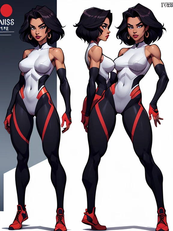 Turnaround sheet character Anissa from the Invensible series Characteristics Gender Female Height 5'11"
Peso
135 libras (61 kg)
Olhos
Cinza
Cabelo
Preto