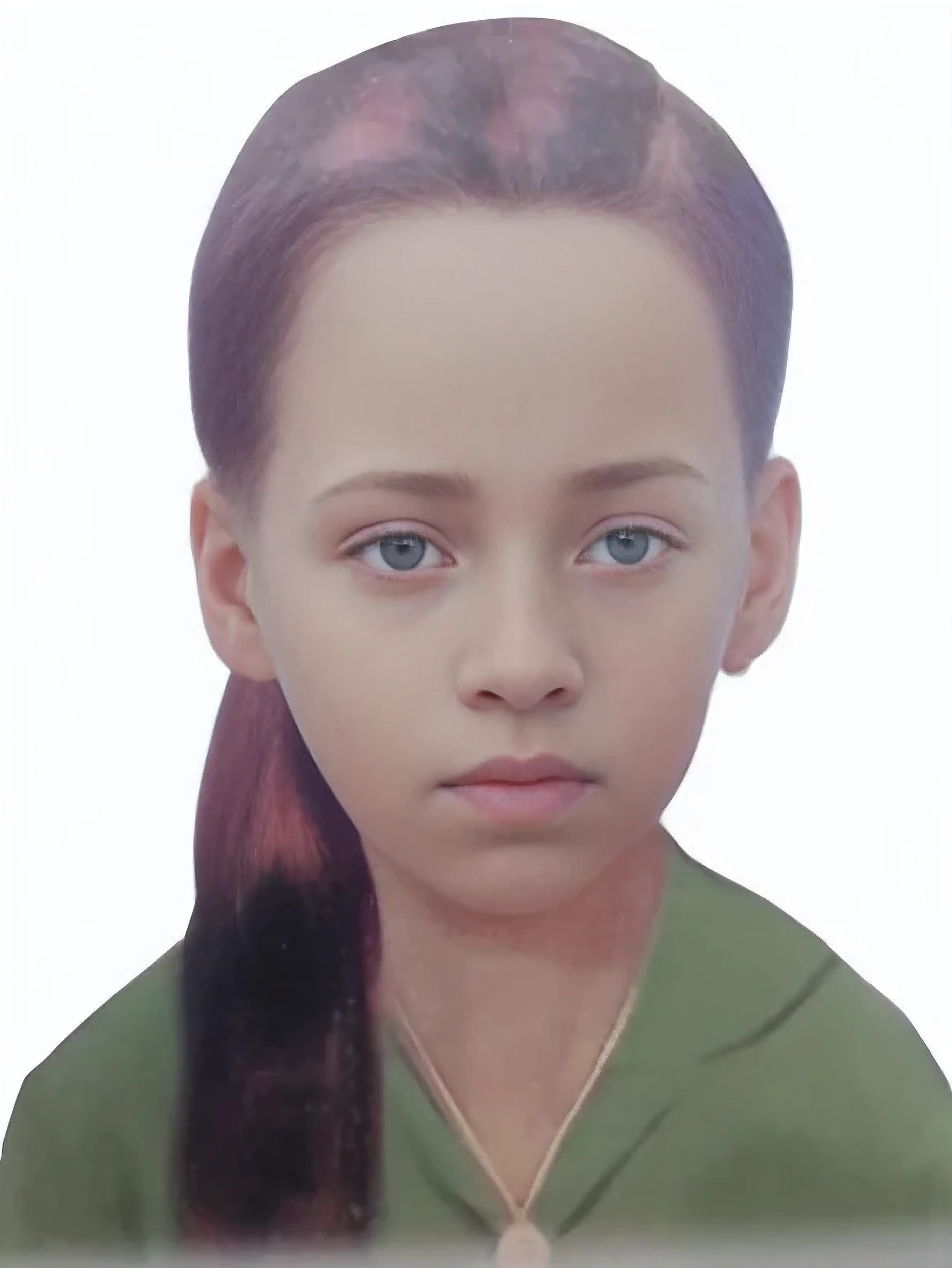 Old photo of girl in a green blouse, con pelo largo, ojos marrones, pelo negro,CRUDO, analogous thing, sharp focus, 8K, High Definition, DSLR, alta calidad, Fujifilm XT3, film grain, obra maestra, realista, professional photography,