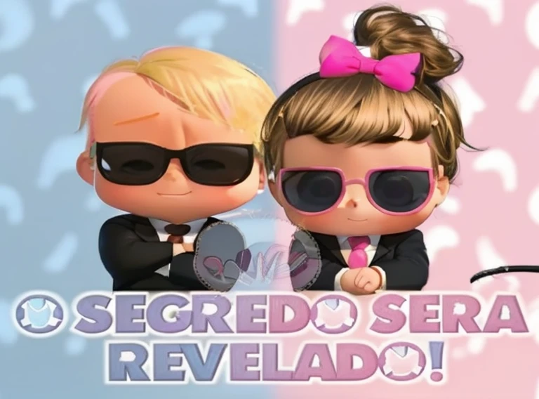 disney pixar cartoon masterpiece, best quality, girl, black hair Ponytail with pink bow , serious face, sunglass, hands together, wearing a black suit with a pink tie. And disney pixar cartoon masterpiece, baby, blonde hair, serious face with half smile, sunglass, crossed arms, wearing a black suit with a black tie.